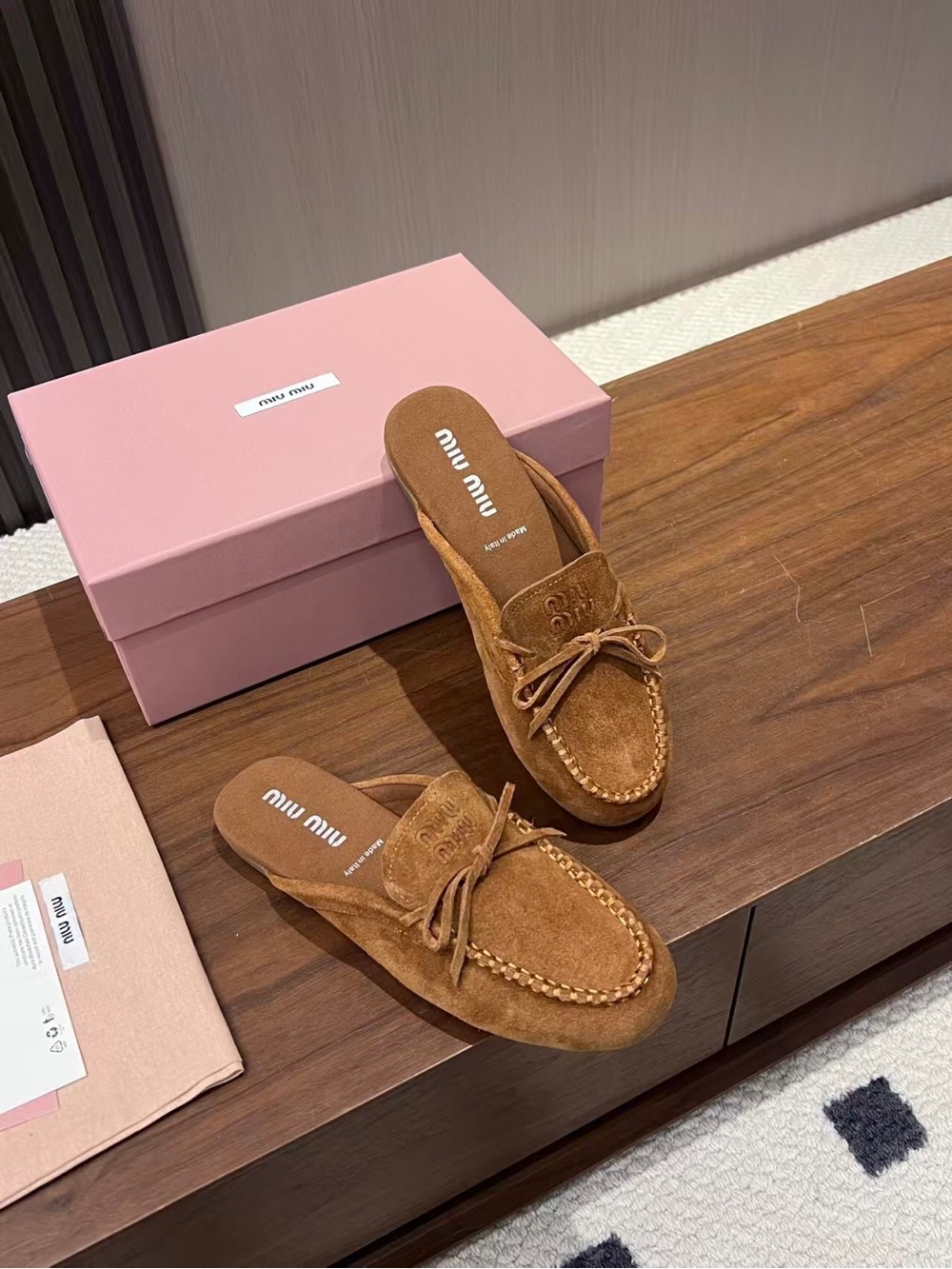 Miu Miu Tan Suede Moccasin Slip-On Loafers - Picture 7 of 8